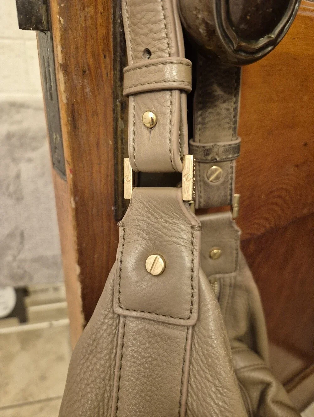 Tory Burch Taupe Pebbled Leather Hobo with Gold Logo Medallion
